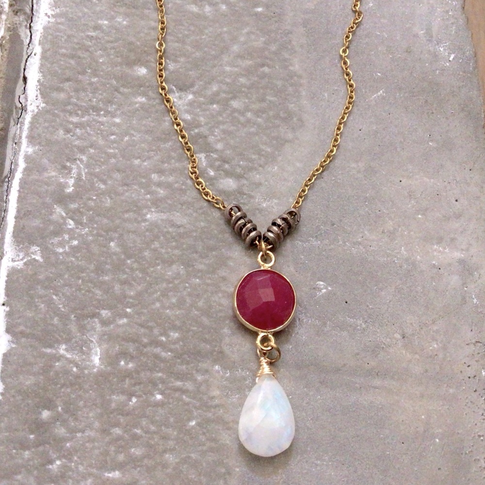 Sundance charm Ruby Moonstone necklace